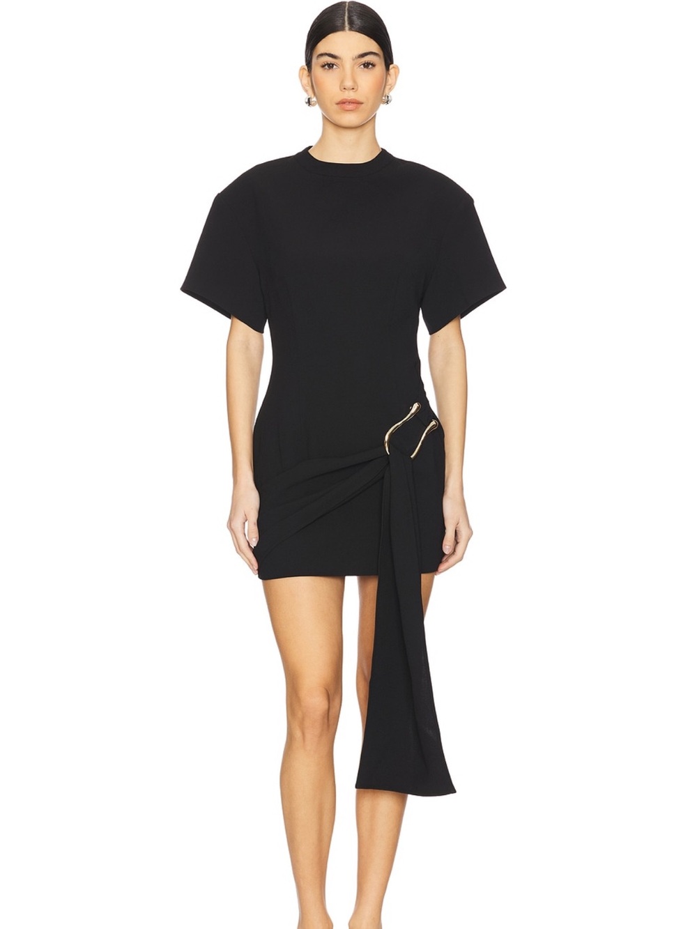 Lioness Martini Black Short Sleeve Mini Dress with Drape Detail